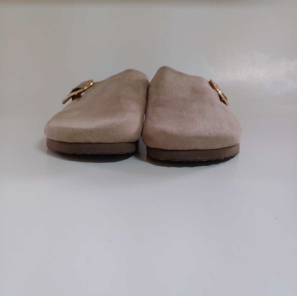 Women's Neutral Slip-On Mule with Gold Buckle - Picture 3 of 7